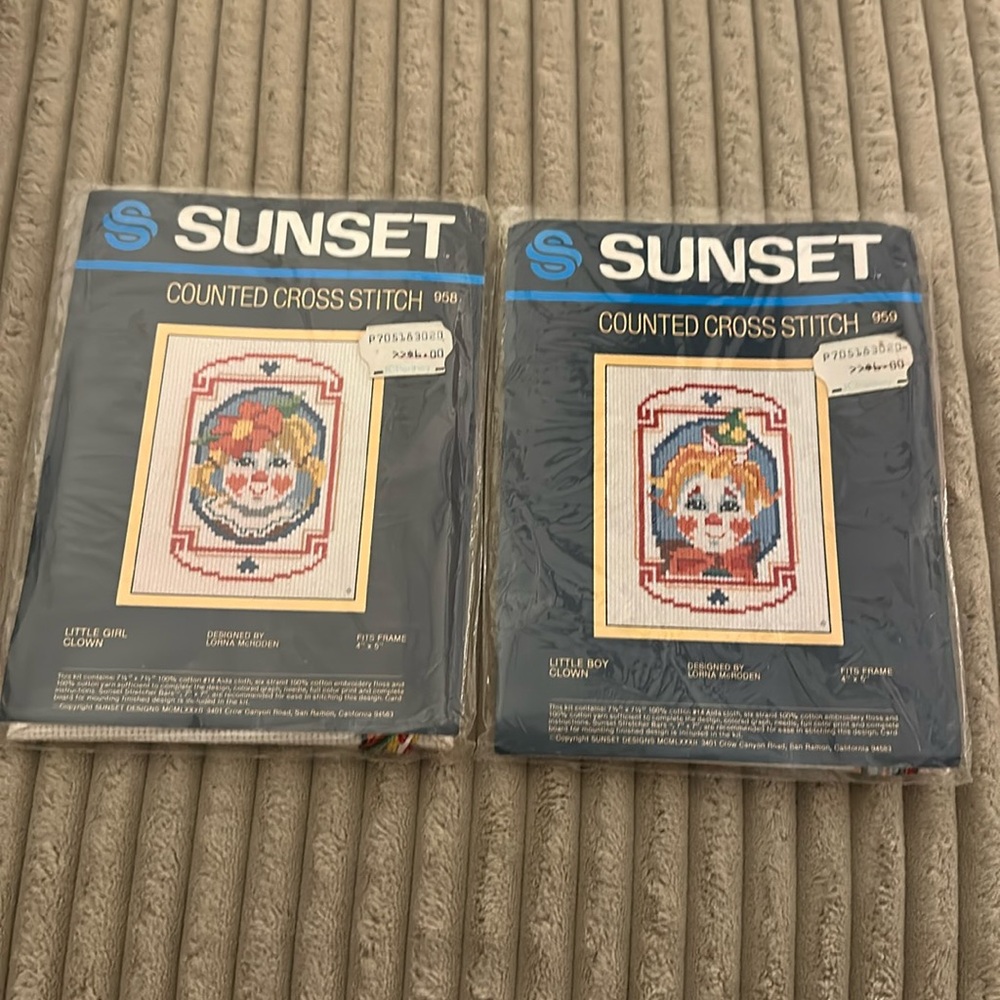 Sunset Counted Cross Stitch Little Boy & Girl Clown kits (958 & 959)